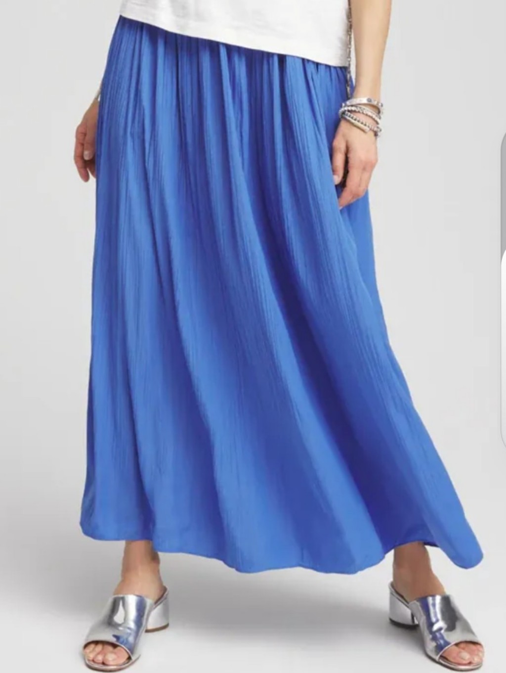 Chico's Sea Island Royal Blue Pull On Crinkled Maxi Skirt Size Small (0)